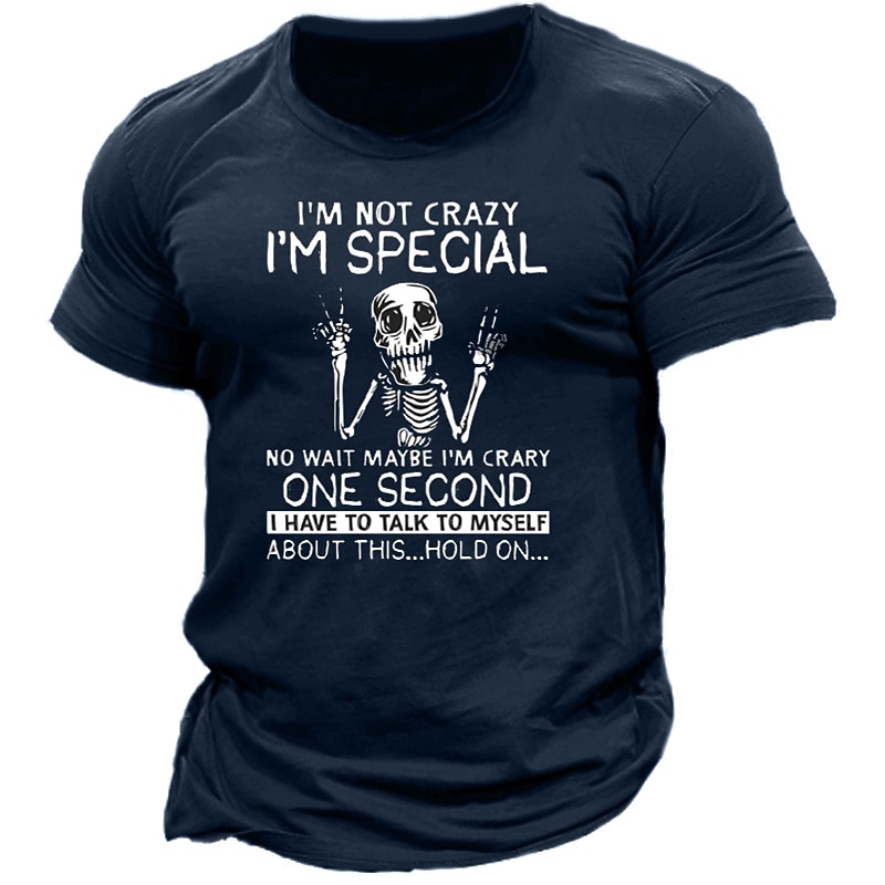 Men's Short Sleeve Graphic T-Shirt with Funny 'I'm Not Crazy I'm Special' Skeleton Print2