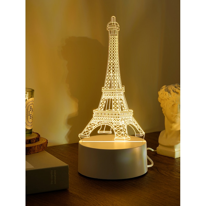 Eiffel Tower 3D LED Optical Illusion Acrylic Night Light with USB Powered Bedroom Decoration Table Lamp Birthday Fashion Style Gift for Child Baby Kids3