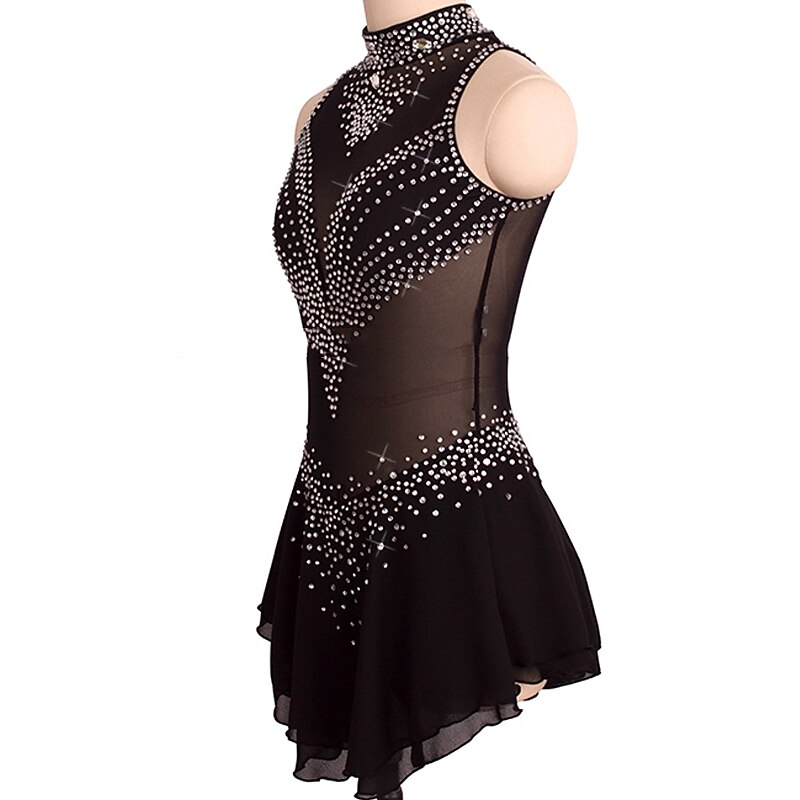 Figure Skating Dress Women's Girls' Ice Skating Dress Black Yellow Pink Open Back Spandex High Elasticity Training Competition Skating Wear Crystal / Rhinestone Sleeveless Ice Skating Figure Skating2