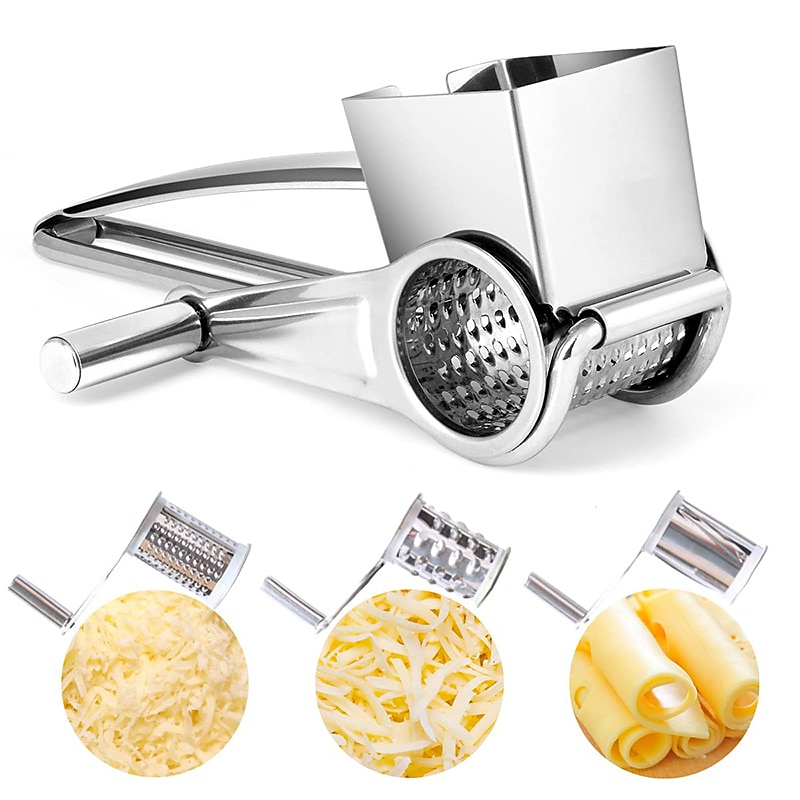1/2/3/4 Drums Blades Rotary Cheese Grater Cheese Cutter Slicer Stainless Steel Cheese Shredder Butter Nut Cutter Manual Spin Multifunctional Cheese Grinder  Kitchen Gadgets