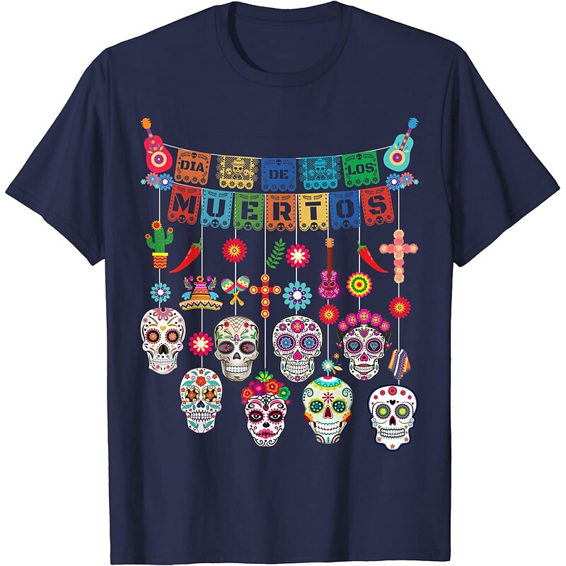 Sugar Skull Mexican T-shirt Anime Cartoon Anime Mexico Independence Day Day of the Dead For Couple's Men's Women's Adults' Hot Stamping2
