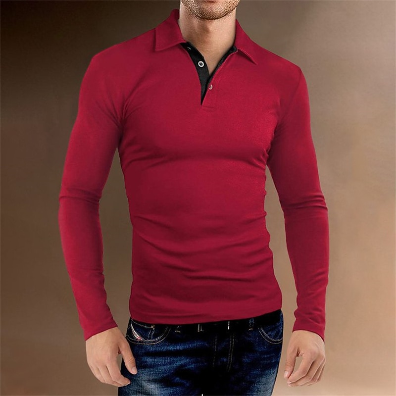 Men's Polo Shirt Golf Shirt Street Casual Polo Collar Classic Long Sleeve Fashion Casual Solid Colored Button Front Button-Down Spring & Summer Regular Fit Black Red Blue Dark Gray Gray Polo Shirt4