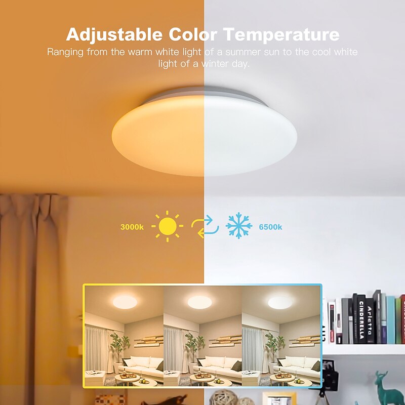 Smart LED Ceiling Lamp 12In 28W Front Warm White Light and Back RGB Color Changing Embedded Bedroom Lamp App and Voice Control Timing Compatible with Alexa Google Home AC100-240V4