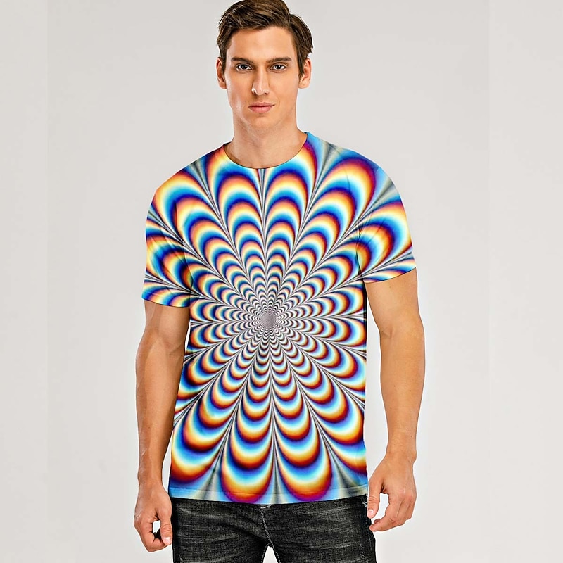 Men's Graphic Optical Illusion Shirt T Shirt Tee Short Sleeve T shirt 3D Print Classic Collar Shirt Basic Casual Daily Weekend Blue Purple Green Clothing Apparel Plus Size S M L XL XXL 3XL 4XL