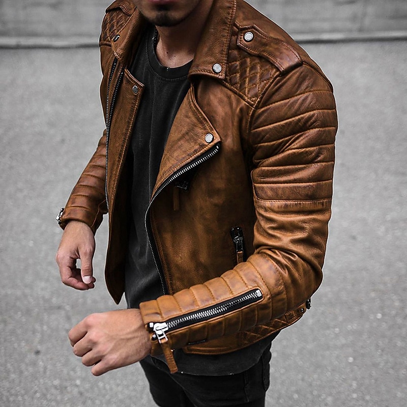 Men's Faux Leather Jacket Transition Jacket Biker Jacket Red Leather Jacket Street Casual Thermal Warm Windproof Faux Fur Trim Fall Pure Color Punk Fashion Lapel Regular Regular Faux Fur Faux Leather2