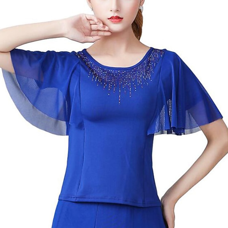 Ballroom Dance Top Split Joint Crystals / Rhinestones Women's Training Performance High Polyester