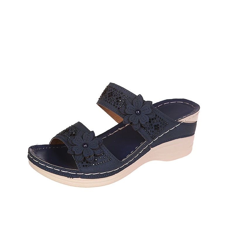 Women's Floral Embellished Wedge Sandals with Comfortable Arch Support - Perfect for Casual Summer Outings4