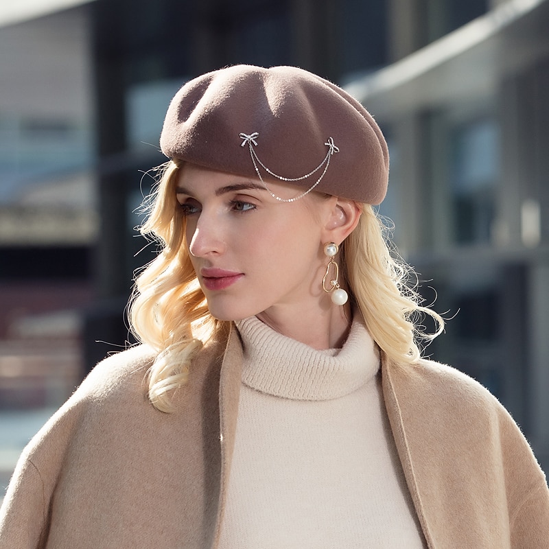 Hats 100% Wool Beret Hat Bucket Hat Party / Evening Casual Fashion Elegant With Smooth Pure Color Headpiece Headwear2