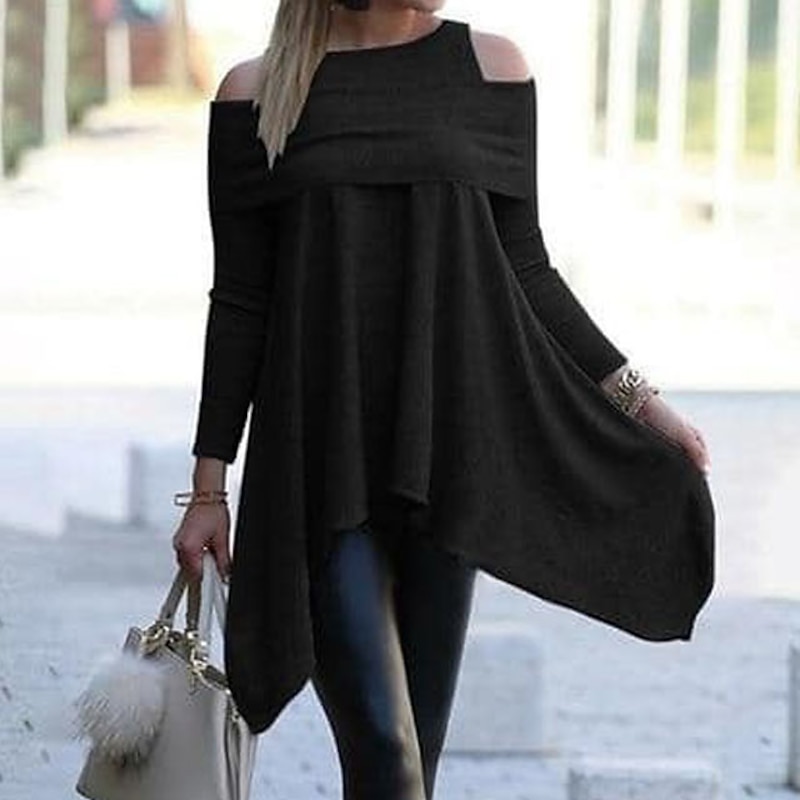 Women's Mini Dress Sweater Dress Modern Mature Outdoor Winter Dress Vacation Regular Fit Pure Color Long Sleeve Boat Neck Off Shoulder Black White Blue Gray Summer Spring3