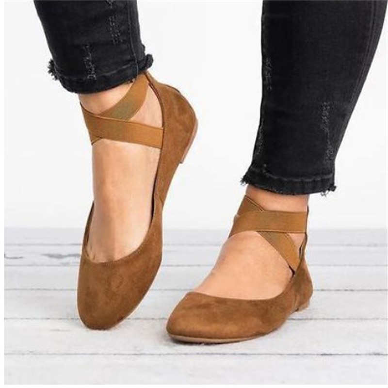 Women's Beige Faux Suede Ballet Flats with Cross Elastic Straps and Zipper Back, Comfortable Casual Shoes for Work, Travel and Everyday Outfits3