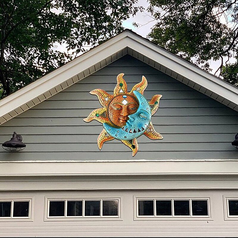 Celestial Metal Golden-sun And Blue Moon Face Wall Art 3D Decorative Indoor Outdoor Plaque Vinyl Ornaments Waterproof Durable Home Hanging Retro Style Decor for Living Room Office Garden Decoration4