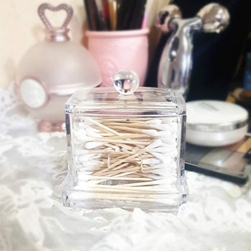 Acrylic Cotton Swabs Storage Holder Box Portable Transparent Makeup Cotton Pad Cosmetic Container Crystal Jewelry Organizer Case without Cotton swabs3