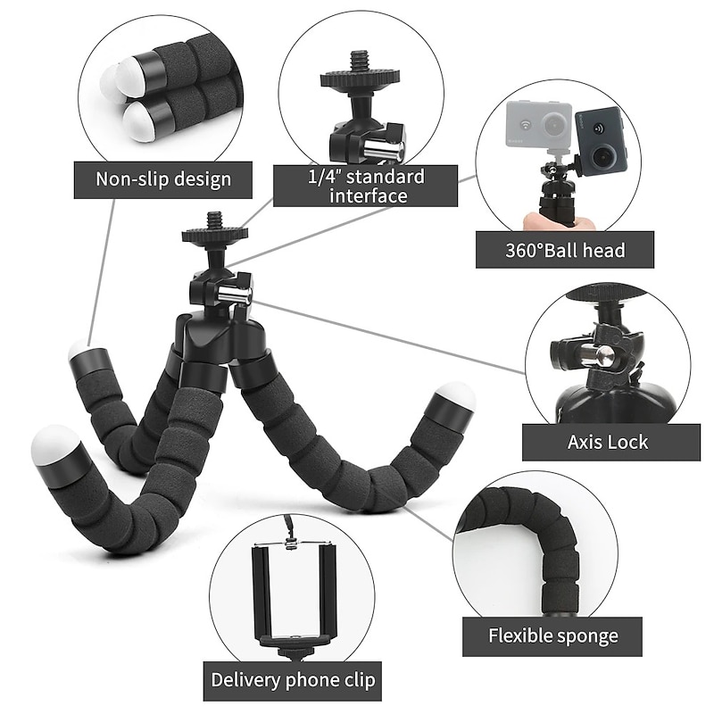 Octopus Leg Style Tripod Flexible Portable Adjustable Slip Resistant Phone Holder Mini Support with Clip for Desk Selfies Vlogging Live Streaming Compatible with Cellphone Smartphone Accessory3