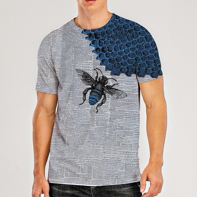 Men's Bee Graphic Prints Shirt T Shirt Tee Short Sleeve T shirt 3D Print Round Neck Shirt Designer Casual Big and Tall Daily Holiday Yellow Blue Green Summer Clothing Apparel S M L XL XXL 3XL 4XL3