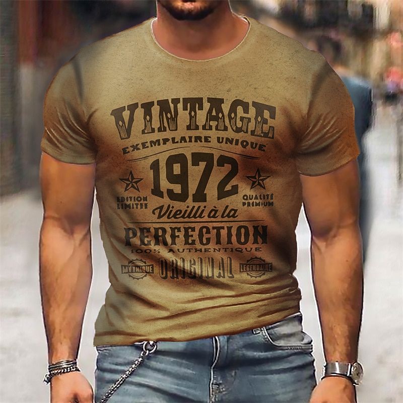 Men's Letter Graphic Prints T Shirt Graphic Tee Distressed T Shirt Short Sleeve T shirt 3D Print Crew Neck Shirt Vintage Sports Designer Outdoor Street Daily Yellow Navy Blue Light Grey Summer2