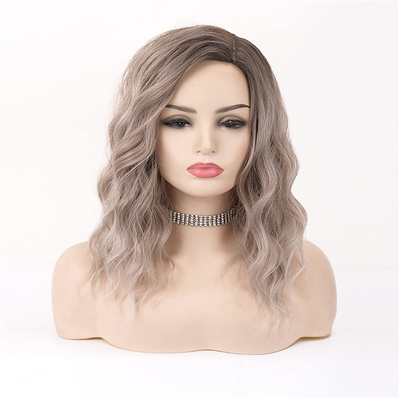 Natalie Portman Wig Ombre Short Curly Wig Synthetic Hair Ash Blonde Wig Ombre Brown Wigs for Women Best Glueless Blonde Wigs with Side Part Mixed Blonde Wig Wigs Christmas Party Wigs3