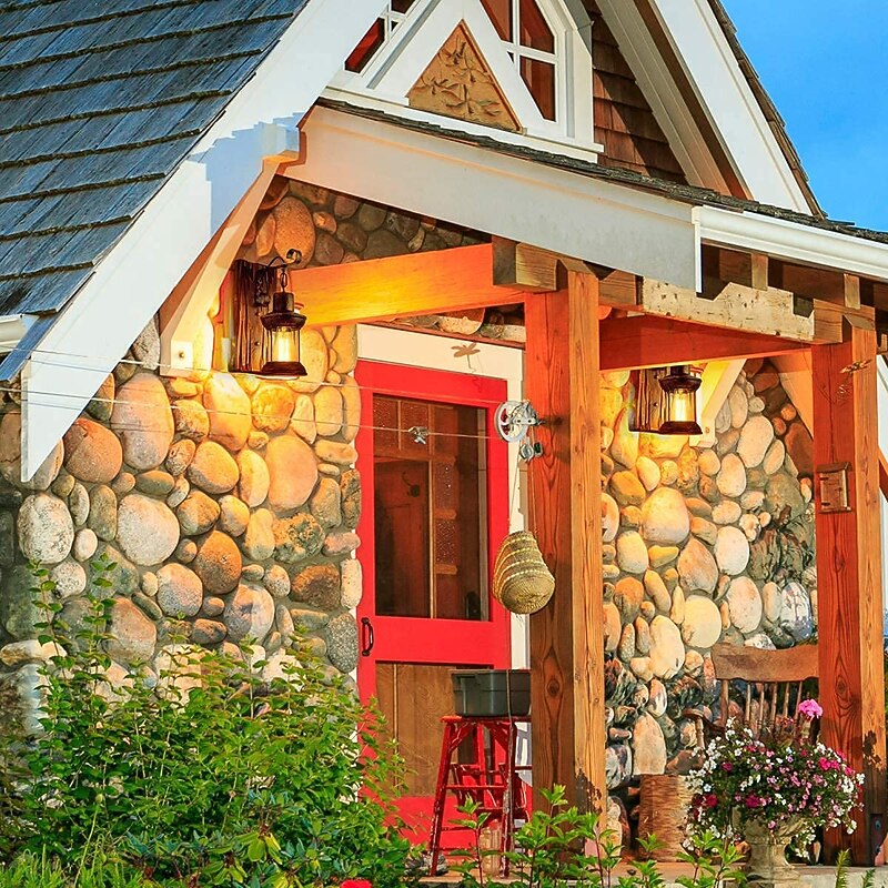 33cm Creative Vintage Style Wall Lamps Wood / Bamboo Lantern Design Wall Sconces Iron Indoor Outdoor Bedroom Hallway Wall Light 110-120/220-240V2