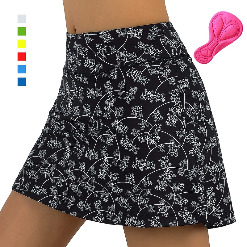 Women's Floral Botanical Cycling Skort Skirt Bike Skirt Bottoms Mountain Bike MTB Road Bike Cycling Sports 3D Pad Cycling Quick Dry Moisture Wicking Black Red Spandex Clothing Apparel Bike Wear