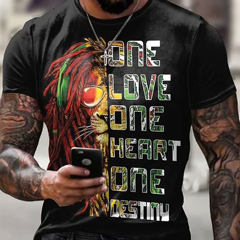 Men's Unisex Lion Graphic Prints T Shirt Short Sleeve T shirt 3D Print Crew Neck Shirt Vintage Sports Casual Outdoor Street Daily Black / Red Green / Black Black Summer Clothing Apparel S M L XL XXL2