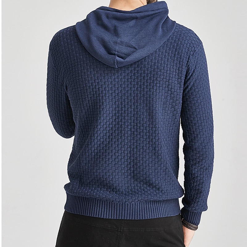 Men's Sweater Pullover Sweater Jumper Sweater Hoodie Ribbed Cable Knit Cropped Knitted Solid Color Hooded Stylish Basic Outdoor Daily Clothing Apparel Fall Winter Black White S M L3