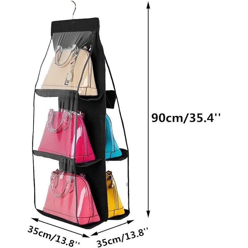 Double Side 6 Pocket Foldable Hanging Handbag Purse Storage Bag Sundry Tidy Organizer Wardrobe Closet Hanger4