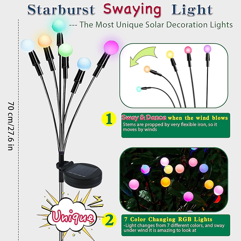 2 Packs Solar Garden Lights Starburst Swaying Light LED Outdoor Pathway Decoration Landscape Lights Firework Firefly for Yard Patio Decoration4