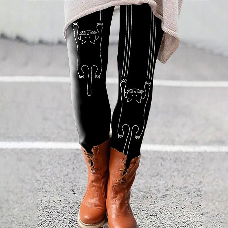 Women's Normal Tights Pants Trousers Leggings Fashion Casual Lounge Ankle-Length High Waist Cat Print Butt Lift Comfort Tummy Control High Elasticity Yoga Halloween Weekend Black White Orange Light2