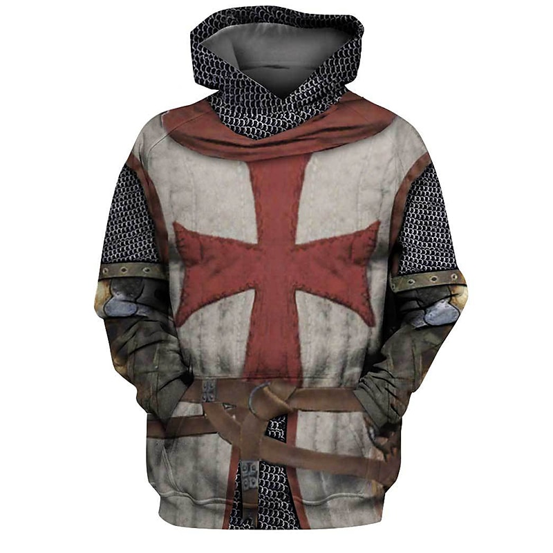 Men's Knights Templar Graphic Prints Cross Hoodie Hoodies Sweatshirt Streetwear Designer Long Sleeve Hooded Daily Sports Brown Print Spring &  Fall Designer