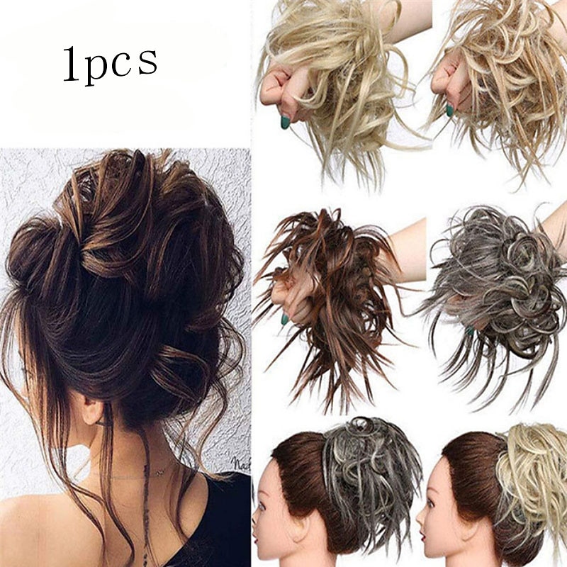Tousled Updo Messy Bun Hairpiece Hair Extension Ponytail with Elastic Rubber Band Updo Ponytail Hairpiece Synthetic Hair Extensions Scrunchies Ponytail Hairpieces for Women