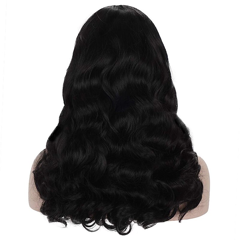 50s Vintage Medium Length Black Wigs with Bangs  Natural Wavy Synthetic Hair Wig for Women Cosplay Carnival Halloween Wigs4