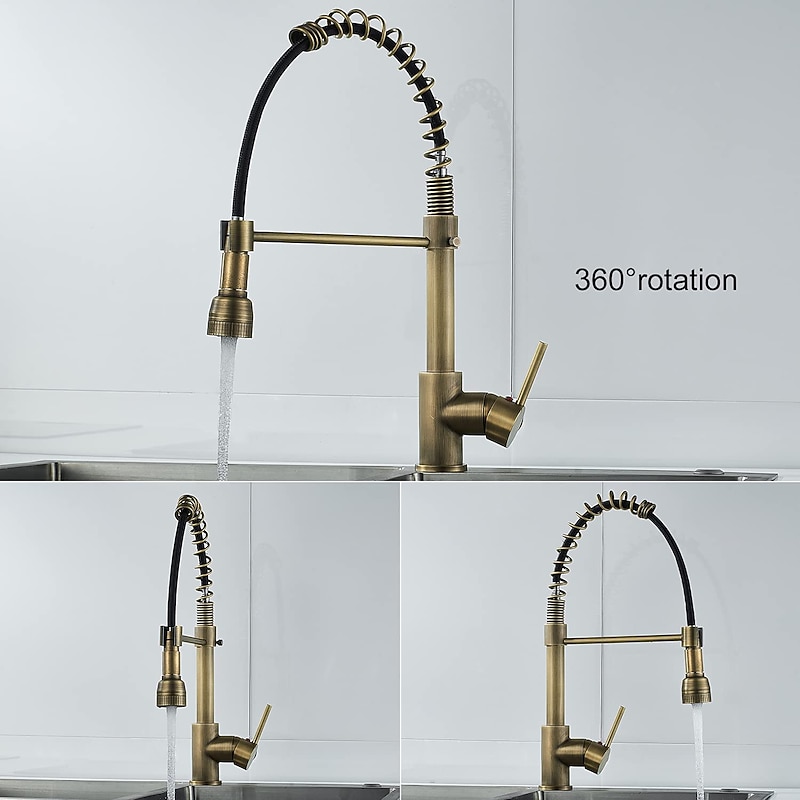 Kitchen Faucet,Brass Pull-out/Pull-down Rotatable Single Handle One Hole Multi-function Water Mode Brass Kitchen Taps with Soap Dispenser4