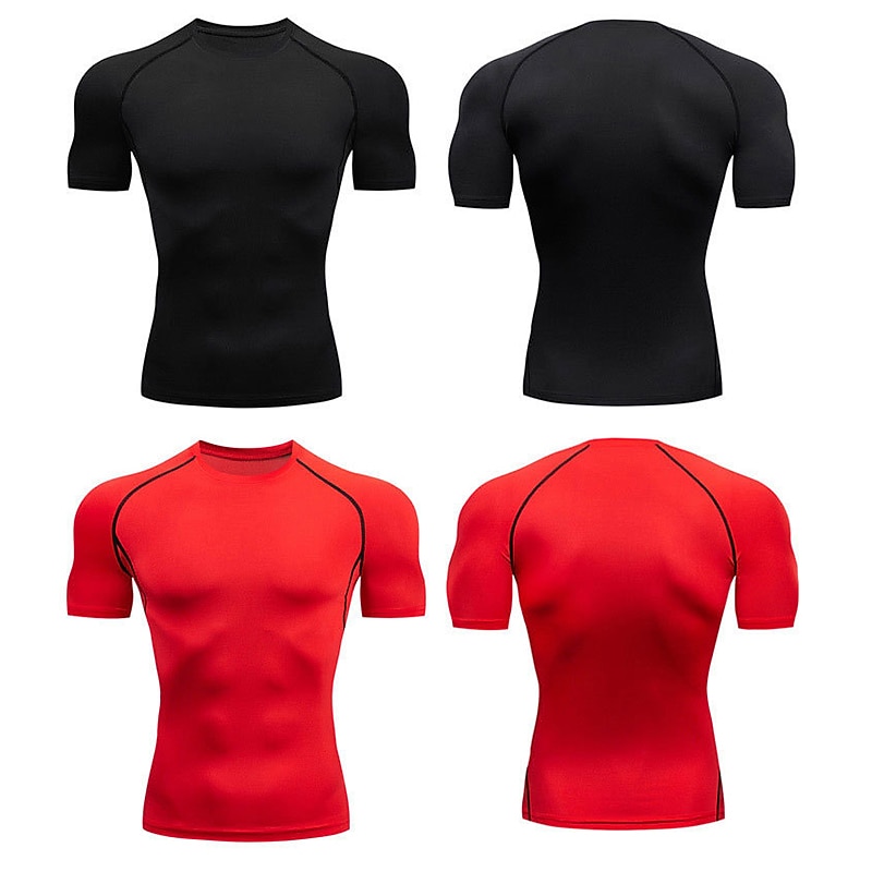 Men's Compression Shirt Running Shirt Short Sleeve Tee Tshirt Athletic Summer Striped Quick Dry Soft Sweat Out Moisture Wicking Gym Workout Active Training Jogging Sportswear Activewear Violet Black3