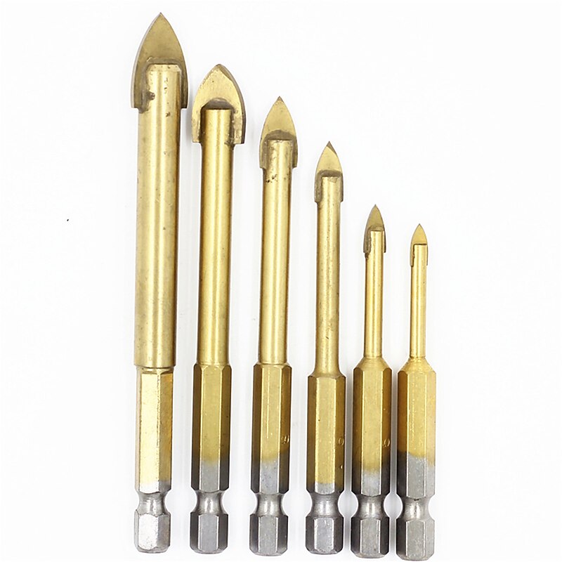 6pc drill Hex Shank Glass Drill Bits Set Titanium Coated Ceramic Tile Marble Mirror Glass Drilling Hole Tool 4mm 5mm 6mm 8mm 10mm 12mm