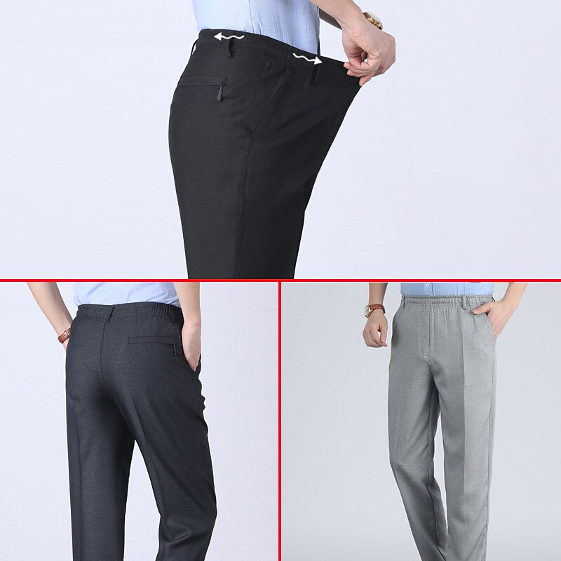Men's Dress Pants Trousers Chinos Elastic Waist Plain Comfort Breathable Wedding Business Casual Fashion Classic Black Dusty Blue High Waist Stretchy4