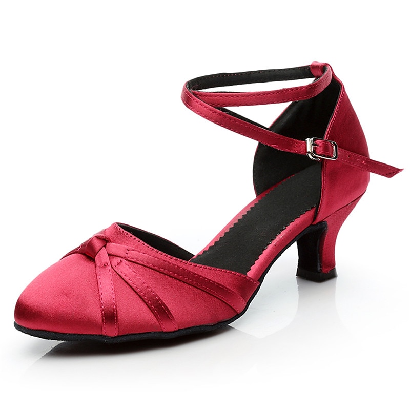 Women's Ballroom Dance Shoes Modern Shoes Indoor Professional ChaCha Heel Cuban Heel Buckle Adults' Fuchsia Brown