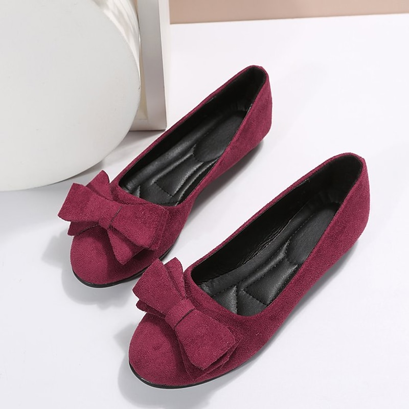 Women's Black Suede Ballet Flats – Elegant Bowknot Slip-On Shoes for Casual & Office Wear4
