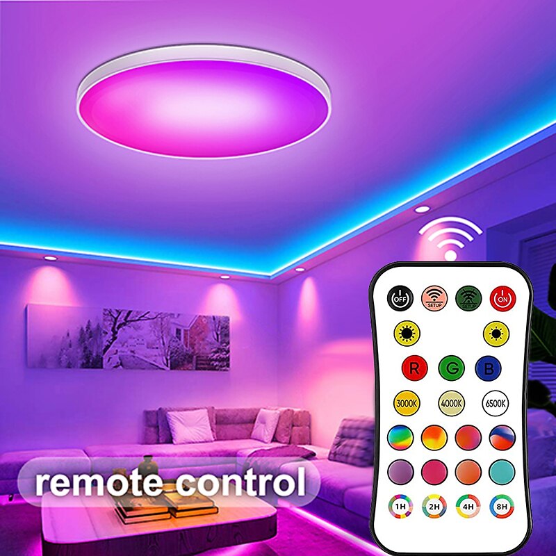 RGBCW Full Color Intelligent Dimming and Color Matching Bedroom Ceiling Lamp 24W WiFi Graffiti APP Bluetooth Voice Ceiling Lamp Can be Timed 2.4G Be Grouped Compatible with Alexa Google Home3