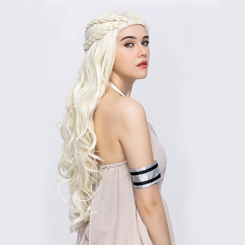 Daenerys Targaryen Wigs Long Curly Blonde Braid Cosplay Wig for Women   Hair Wig Halloween Wigs4