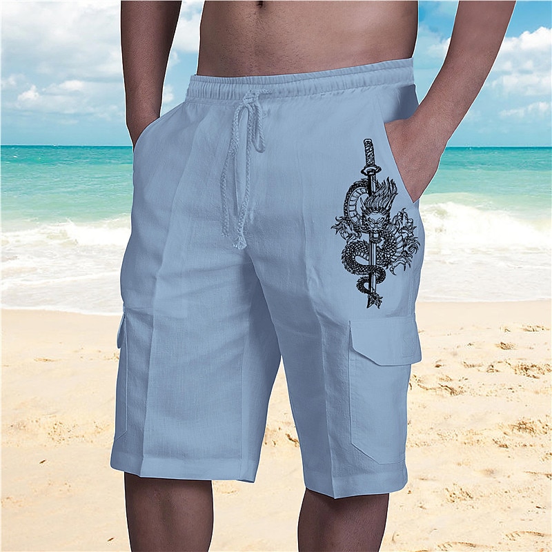 Men's Graphic Dragon Shorts Beach Shorts Mid Waist Streetwear Designer Big and Tall Casual Daily Holiday Drawstring Elastic Waist Print Designer Clothing Apparel4