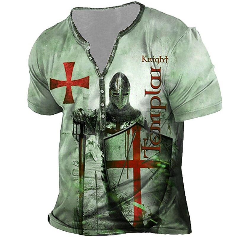 Men's T shirt Tee Henley Shirt Tee Designer Basic Casual Shirt Graphic Templar Cross Knights Templar Cross Short Sleeve Shirt Blue Purple Brown Outdoor Daily Sports Henley Summer Clothing Apparel 3D4