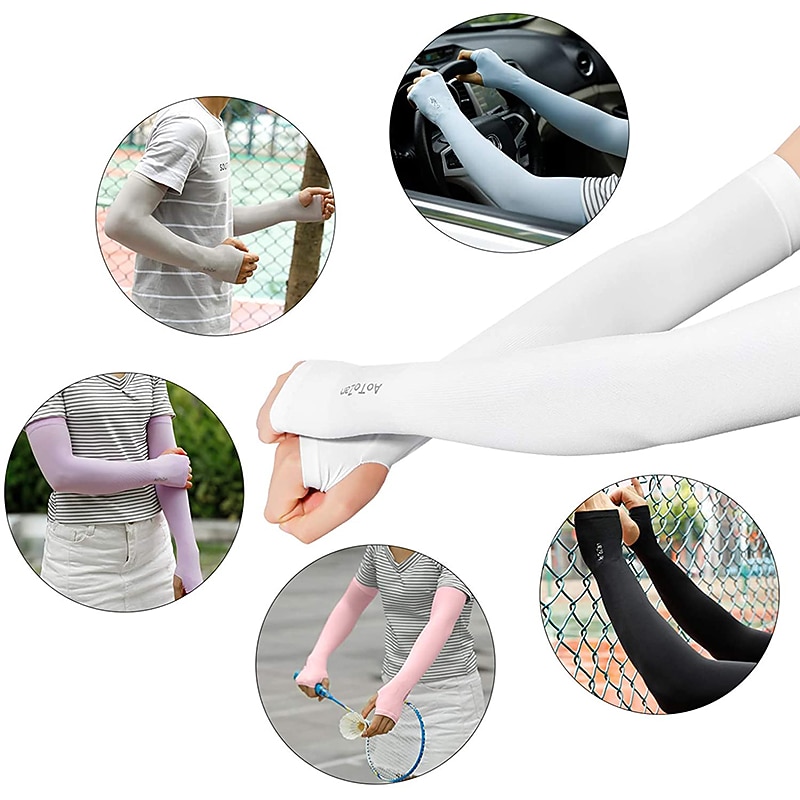Unisex Compression Cooling UV Protection Sun Sleeves Long Arm Cover Anti-Slip Warmers for Outdoor Sports Sunblock Cover Summer Garden Arm Sleeves
