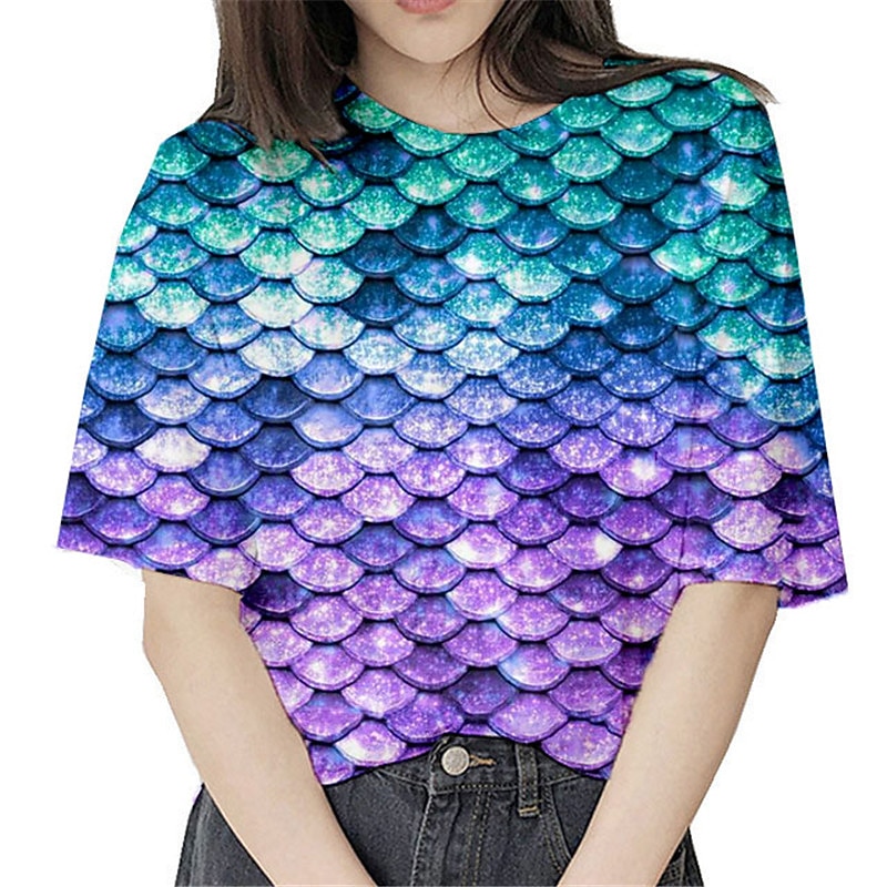 Girls' 3D Mermaid T shirt Short Sleeve 3D Print Summer Spring Active Fashion Cute Polyester Kids 3-12 Years Outdoor Daily Regular Fit2