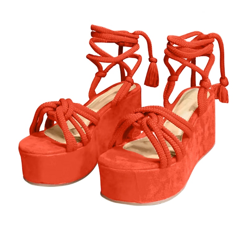 Women's Orange Rope Lace-Up Platform Sandals – Boho Wedge Heels for Summer Beach & Festival Wear2