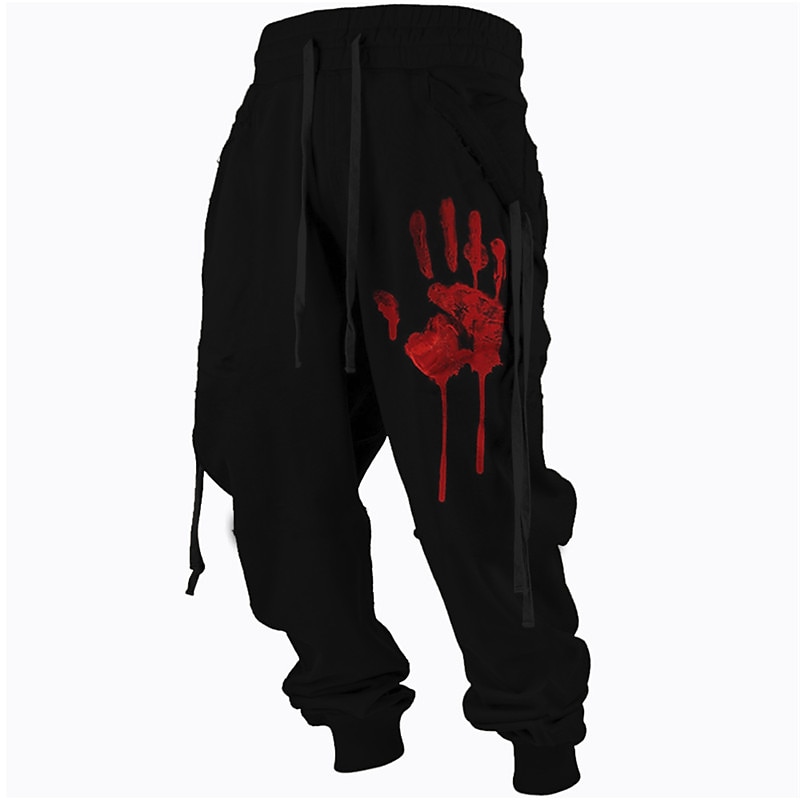 Men's Sweatpants Joggers Trousers Drawstring Side Pockets Elastic Waist Graphic Prints Hand Comfort Breathable Sports Outdoor Casual Daily Cotton Blend Terry Streetwear Designer Black Blue