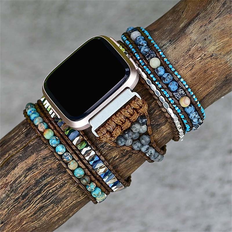 Smart Watch Band Compatible with Fitbit Versa 3 / Sense Versa / Versa 2 / Versa Lite / Versa SE Fabric Beaded Smartwatch Strap Handmade Multilayer Adjustable Handmade Braided Rope Replacement3