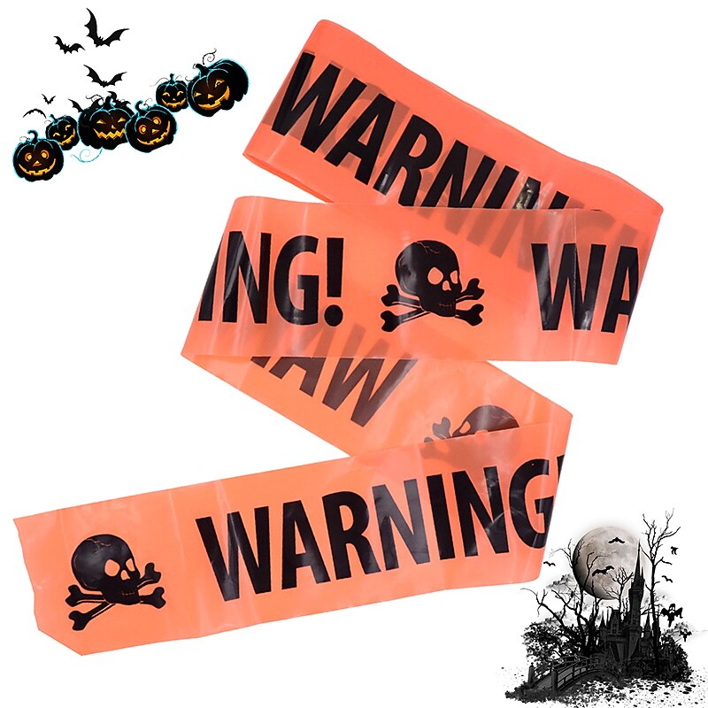 2 Pieces 500x8.5cm(197*3.3inch) Halloween Warning Tape Signs Props Isolation Belt Party Danger Warning line Halloween Decoration4