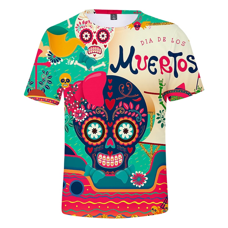 Sugar Skull Mexican T-shirt Anime Cartoon Anime 3D Mexico Independence Day Day of the Dead For Couple's Men's Women's Adults' 3D Print3