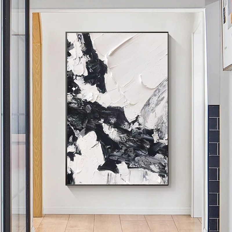 Handmade Hand Painted Oil Painting Thick Texture  Wall Art Modern Abstract Black White Painting Home Decoration Decor Rolled Canvas No Frame Unstretched4