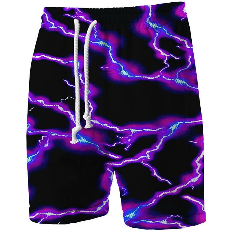 Men's Sweat Shorts Beach Shorts Terry Shorts Drawstring Elastic Waist 3D Print Graphic Lightning Soft Breathable Short Casual Daily Holiday Sports Designer Purple Micro-elastic - Main Image