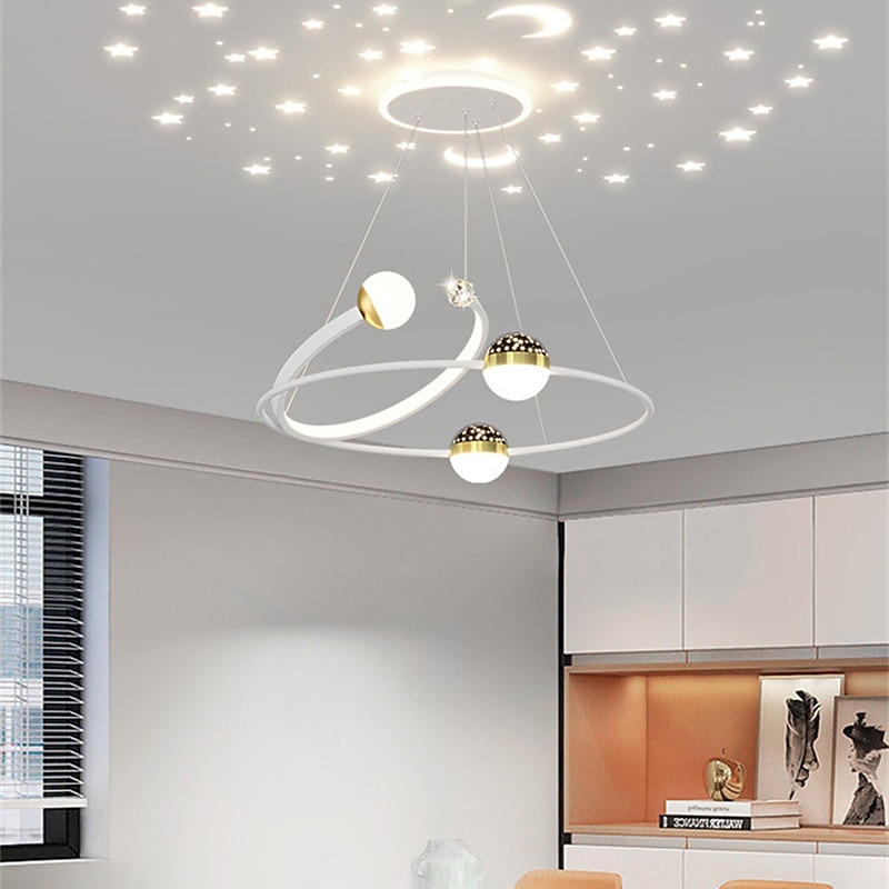 Creative LED Chandelier, Dimmable 48W Pedant Light with Remote Control, Acrylic Shade with Star Projection Pendant Light Fixtures, Pendant Lighting for Kitchen Dining Room Living Room3